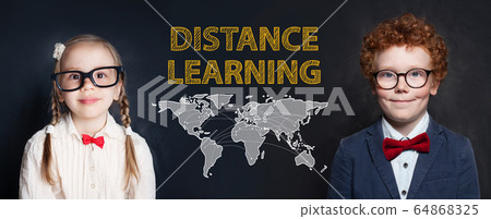 Kids and distance education concept 64868325