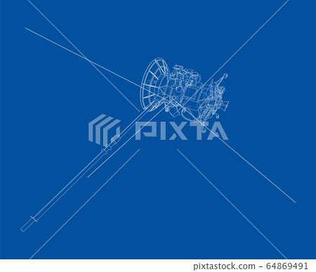 Communication satellite concept outline. Vector 64869491