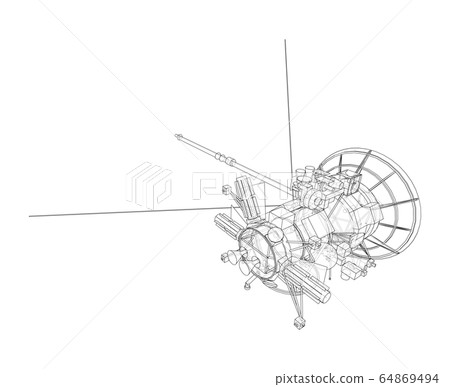 Communication satellite concept outline. Vector 64869494