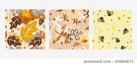 Abstract foliage patterns made in various colors, camouflage. 64869671