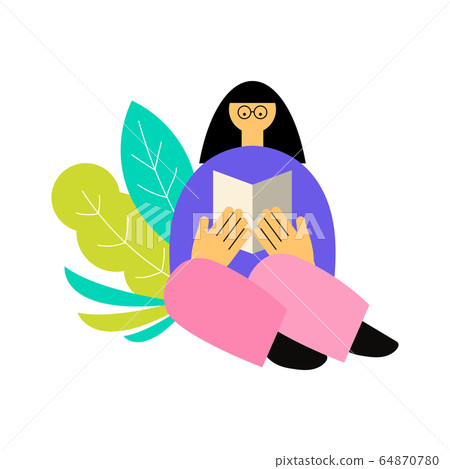 Woman In Nature Reads Book Vector Illustration - Stock Illustration 