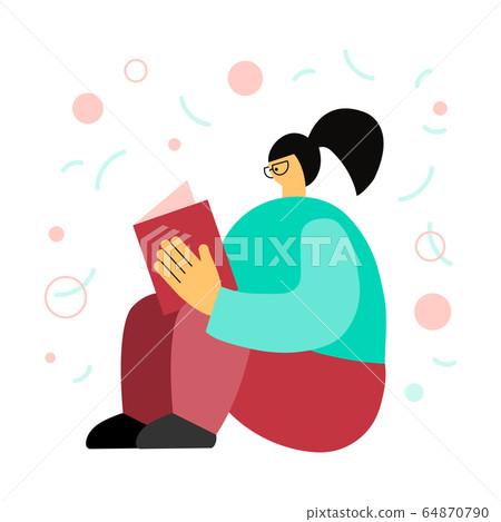 Girl in glasses reads book vector illustration 64870790