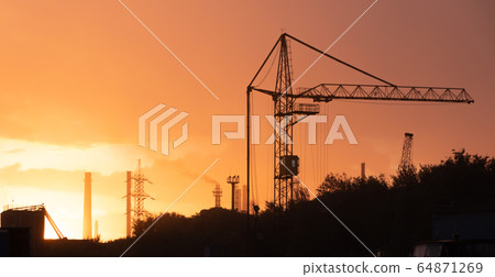 Plant on sunrise, industrial background Plant on sunrise, industrial background 64871269