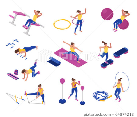 Woman At Gym Set - Stock Illustration [64874218] - PIXTA