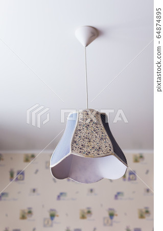Pendant light with lamp shade, rustic style. Country style and provence interior. 64874895
