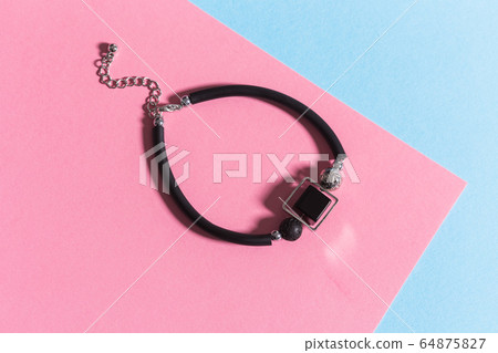 Perfect accessories. Trendy jewelry set. Fashion jewelry and bijouterie. Top view. 64875827