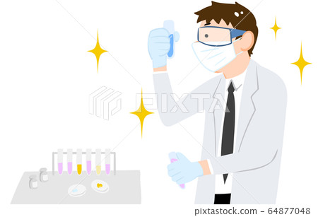 Illustration of a man developing a vaccine 64877048