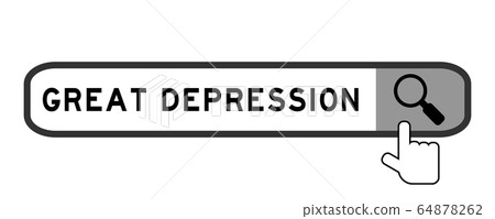 Search banner in word great depression with hand over magnifier icon on white background 64878262