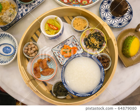 Chinese rice porridge breakfast set in restaurant, Chinese rice porridge breakfast set in restaurant, 64879080