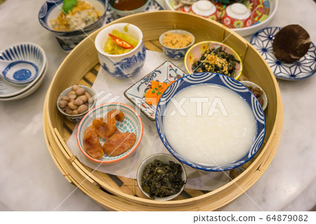 Chinese rice porridge breakfast set in restaurant, Chinese rice porridge breakfast set in restaurant, 64879082
