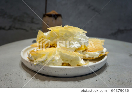 Thai-style Crispy Roti with Thai Sweet and Whipped Thai-style Crispy Roti with Thai Sweet and Whipped 64879086