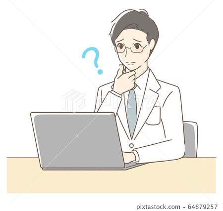 A man who is troubled by operating a personal computer 64879257