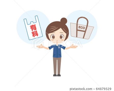 Person _ shopping bag and eco bag _ convenience store clerk _ woman 64879329