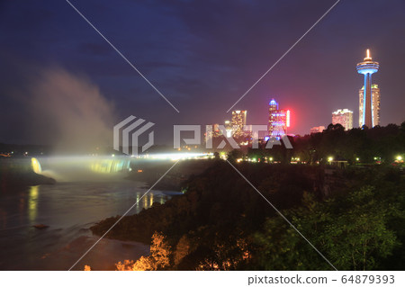 Niagara Falls and city skyline at night, Canadian side Niagara Falls and city skyline at night, Canadian side 64879393