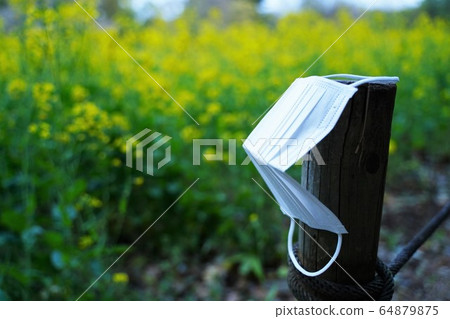 Mask coronavirus infection prevention hay fever emergency declaration go out park bench book notebook 64879875