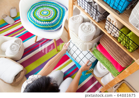 Bed Sheets Duvet Covers And Towels Are Folded Stock Photo 64881675 Pixta