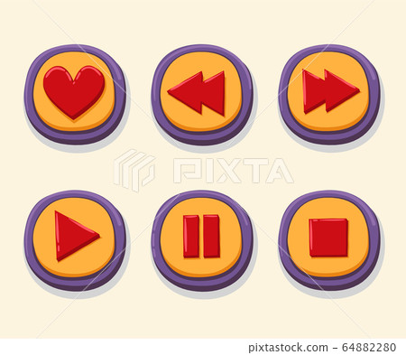 Hand drawn 3d web buttons for the player. Like, rewind, play, pause, stop. internet button set color Hand drawn 3d web buttons for the player. Like, rewind, play, pause, stop. internet button set color 64882280