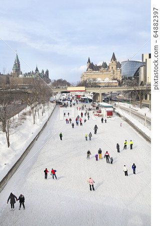 Rideau Canal skating rink, Parliament of Canada in winter Rideau Canal skating rink, Parliament of Canada in winter 64882397