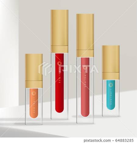Vector Trendy Rectangular Lip Gloss or Tint Packaging with Golden Cap Vector Trendy Rectangular Lip Gloss or Tint Packaging with Golden Cap 64883285
