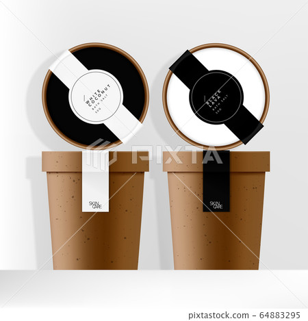 Vector Recycled Kraft Paper Jar or Cup Packaging with Minimal Designed Black & White Labels Vector Recycled Kraft Paper Jar or Cup Packaging with Minimal Designed Black & White Labels 64883295