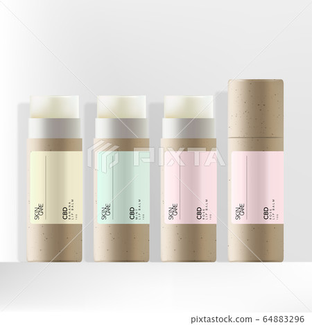 Vector Recycled Kraft Paper CBD Lip Balm Packaging with Minimal Pastel Label Design 64883296