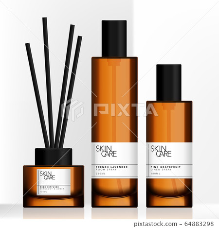 Vector Tinted Brown Glass or Plastic Tall Spray Bottle and Charcoal Reed Aromatic Home Diffuser Set 64883298