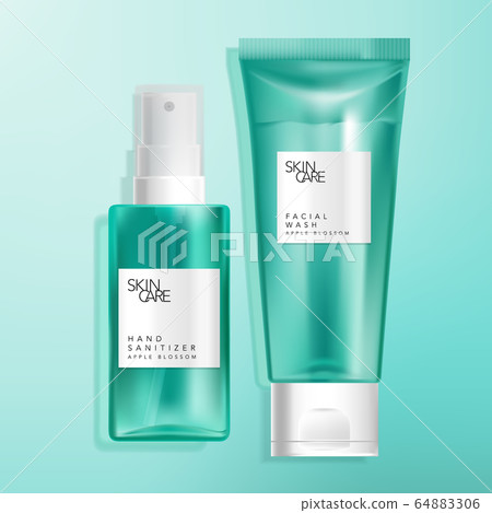 Vector Alcohol or Facial Spray Bottle & Beauty Flip Cap Tube Packaging 64883306