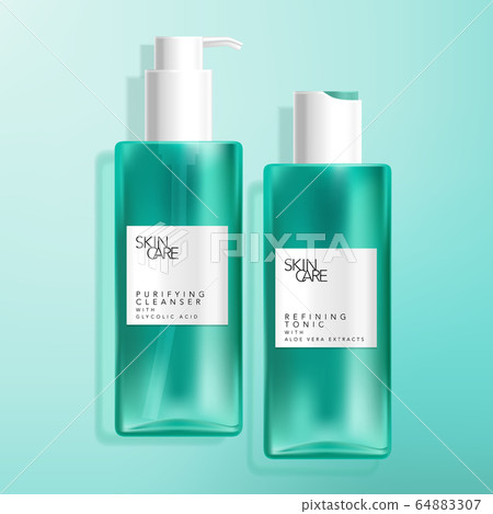 Vector Tinted Green Bathing, Sanitzer, Soap, Medical, Shampoo or Wash Bottle, Disc Cap and Pump 64883307