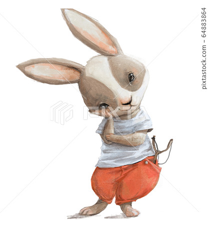 cute little cartoon hare with red pants 64883864