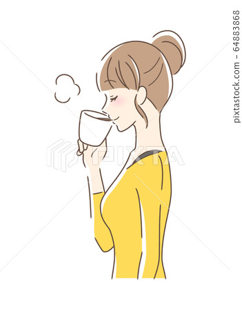 Side profile of a woman drinking McCup coffee Side profile of a woman drinking McCup coffee 64883868