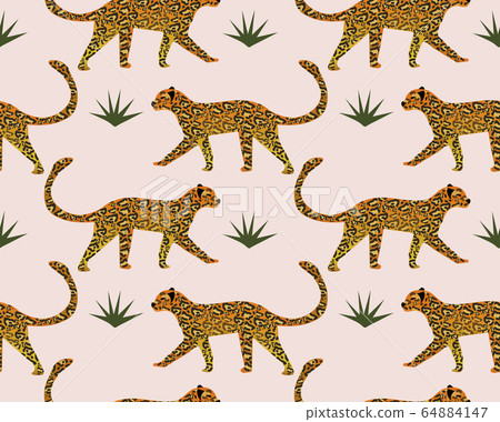 Leopard seamless pattern modern trendy hipster style. Background, endless repeating texture. Vector illustration Leopard seamless pattern modern trendy hipster style. Background, endless repeating texture. Vector illustration 64884147