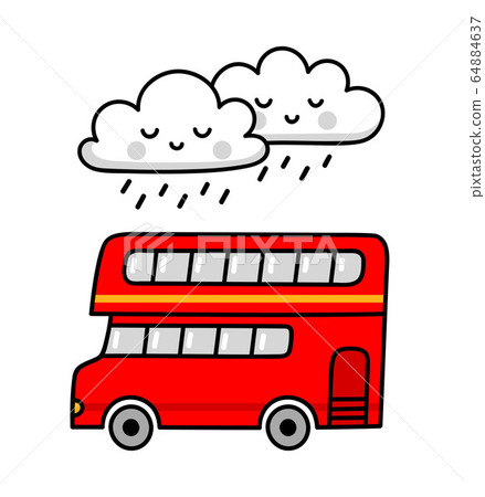 Double-decker red english bus in the rain. Double-decker red english bus in the rain. 64884637
