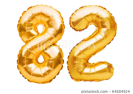 Number 82 eighty two made of golden inflatable 64884924