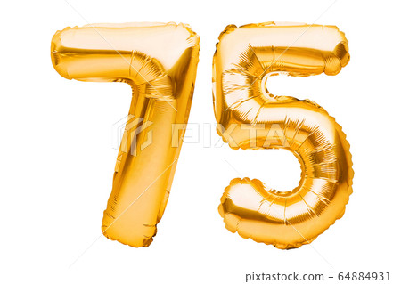Number 75 seventy five made of golden inflatable Number 75 seventy five made of golden inflatable 64884931