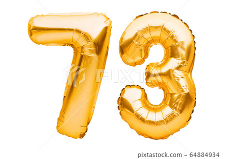 Number 73 seventy three made of golden inflatable 64884934