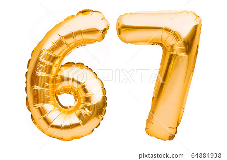 Number 67 sixty seven made of golden inflatable Number 67 sixty seven made of golden inflatable 64884938