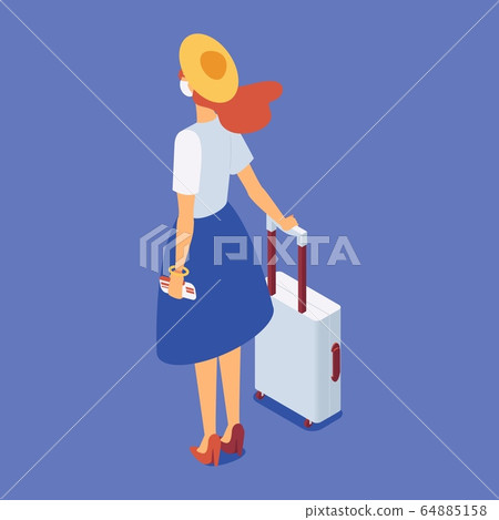 Isometric travel girl in face mask protectiong Isometric travel girl in face mask protectiong 64885158