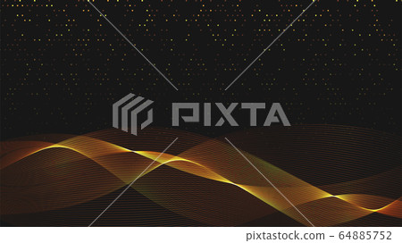 Abstract black background with golden light waves. 64885752