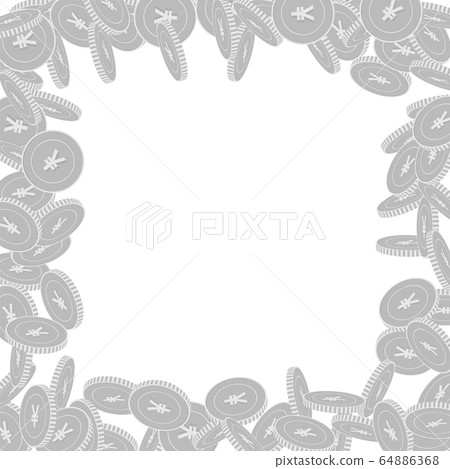 Chinese yuan coins falling. Scattered black and wh Chinese yuan coins falling. Scattered black and wh 64886368