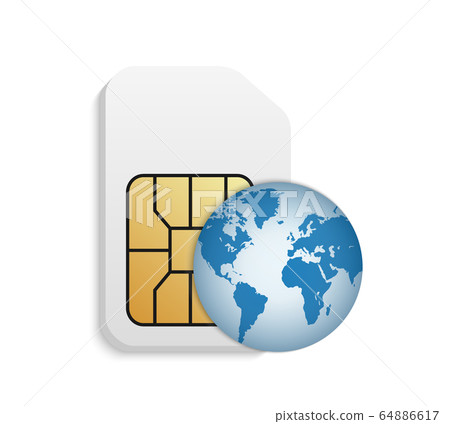Realistic SIM card with planet illustration. Global phone card. 64886617