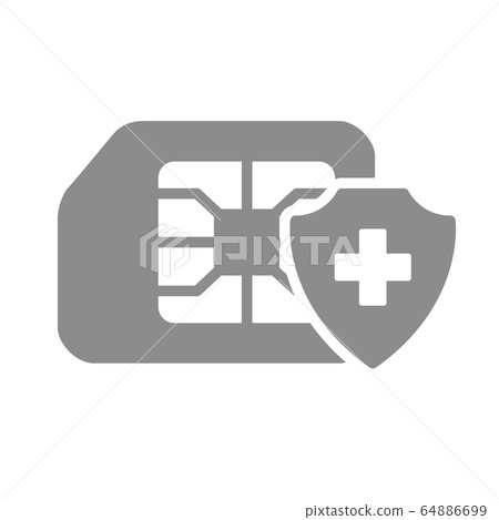 Protected SIM card flat gray icon. Mobile slot with shield, security phone card symbol Protected SIM card flat gray icon. Mobile slot with shield, security phone card symbol 64886699