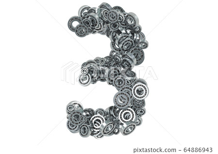 Number 3 from steel bearings, 3D rendering Number 3 from steel bearings, 3D rendering 64886943