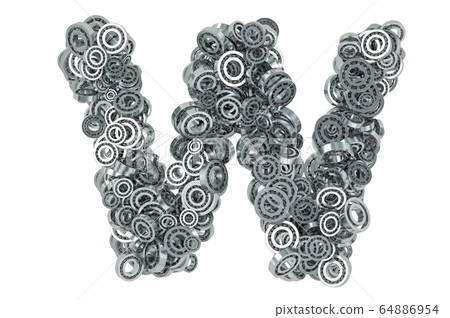 Letter W from steel bearings, 3D rendering 64886954