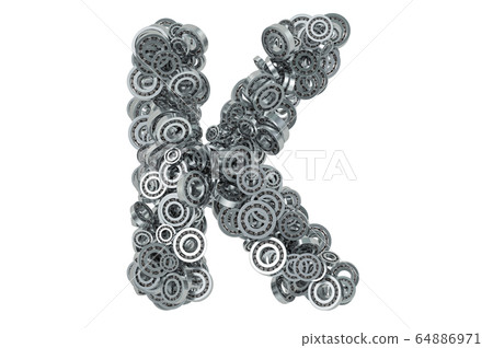 Letter K from steel bearings, 3D rendering Letter K from steel bearings, 3D rendering 64886971