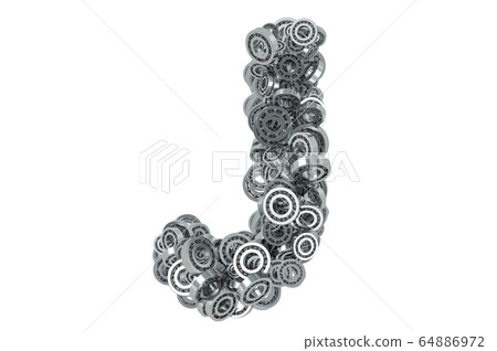 Letter J from steel bearings, 3D rendering Letter J from steel bearings, 3D rendering 64886972