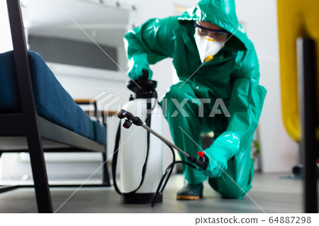 Portable sanitation tank in hands of specialist stock photo 64887298