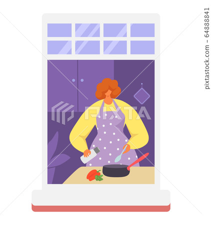 Neighbors people in window vector illustration, cartoon active man woman or couple characters live in neighboring home apartments set 64888841