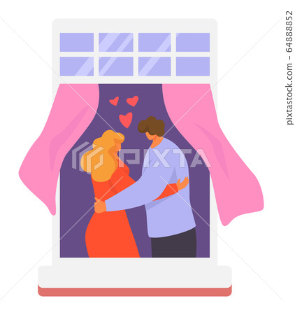 Neighbors people in window vector illustration, cartoon active man woman or couple characters live in neighboring home apartments set 64888852