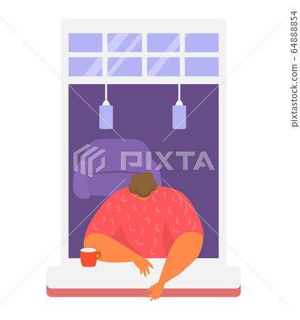 Neighbors people in window vector illustration, cartoon active man woman or couple characters live in neighboring home apartments set 64888854