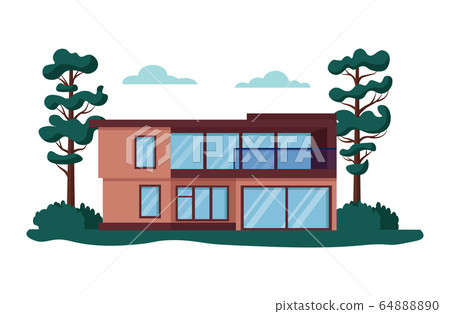 Modern house vector illustrations, cartoon flat home apartment, facade exterior of residential building set icons isolated on white 64888890
